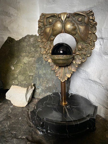 Antique 19th Century Billiard Table Pocket Lion Mounted Magnificently On A Marble Base - Source Vintage