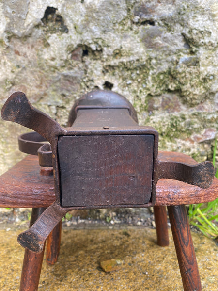 Unusual Antique French 19th Century Rustic Oak & Wrought Iron Candle Holder