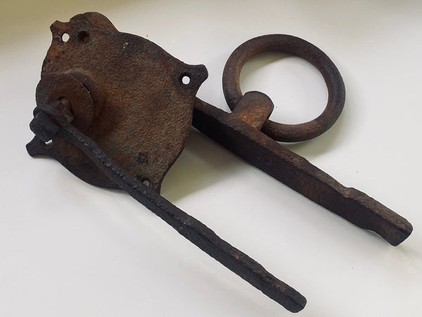 Rare Antique 18th Century Lever Arm Door Handle Latch With Collection Of Apotropaic Or ‘Witches Marks’