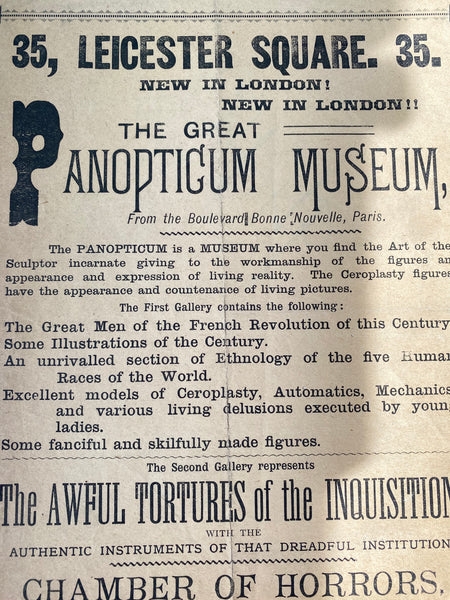 Rare Antique 19th Century Victorian Advertisement For The Great Panopticum Museum Of Curiosities & The Macabre