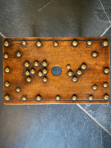Unusual Antique 19th Century Solid Mahogany Stool With Brass Studs With Initials ‘R.V’ Possible Love Token
