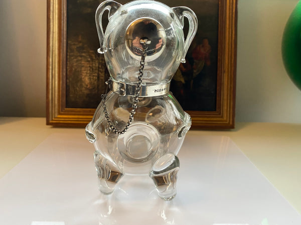 Rare Antique Novelty Glass & Silver Decanter In The Form Of A Dog Birmingham 1904 A/F