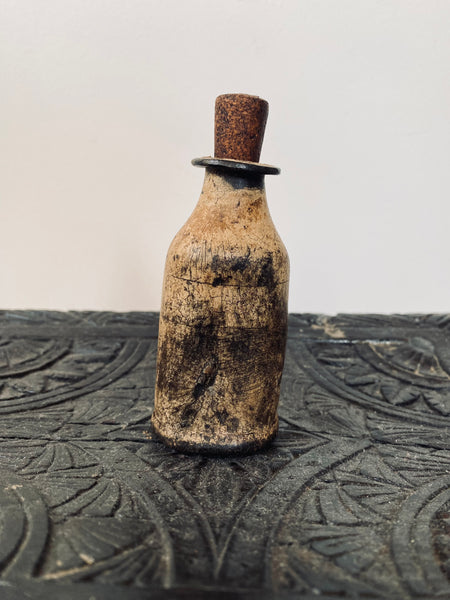 Rare Antique Early Leather Tinctures Phial Or Potions Bottle