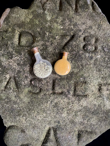 Pair Late 19th-Early 20th C. Miniature Glass Vials From An Apothecary Or Minerals Box