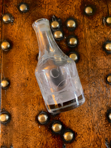 Antique Georgian Miniature Engraved Glass Ketchup Bottle c.1800