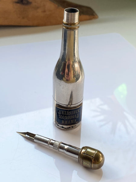 Antique 19th Century Novelty Writing Set In The Form Of A Champagne Bottle Heidsieck Monopole Champagne