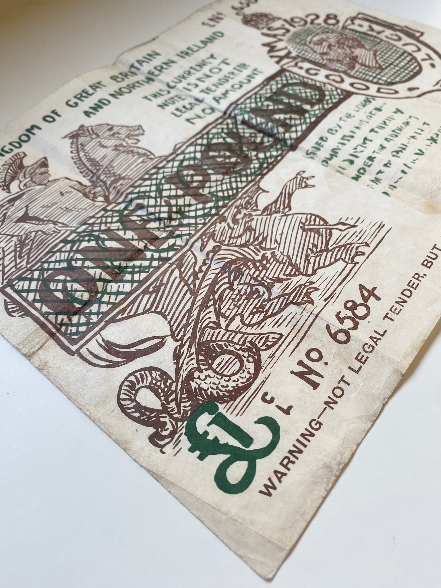 Antique 1928 UK Novelty £1 Christmas Note Humorous Oversized Ephemera