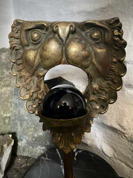 Antique 19th Century Billiard Table Pocket Lion Mounted Magnificently On A Marble Base - Source Vintage