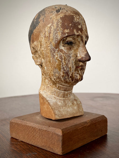 Antique 18th Century Santos Head On Later Stand