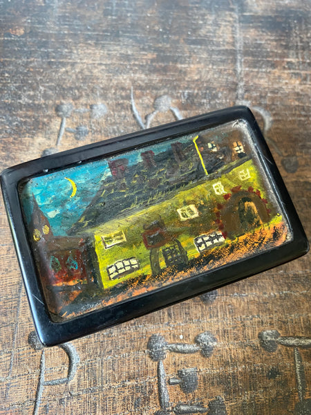 Antique 19th Century Snuff Box With Naive Period Painting Of The ‘Horse & Groom’ Pub, Lea Bridge, Engraved Inside & Dated 1816