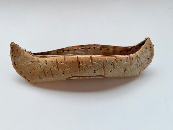 Curious Antique 19th Century Native American Folk Art Miniature Birch Bark Canoe Dated 1893 With Provenance - Source Vintage