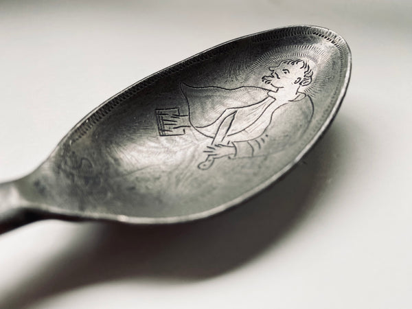 Antique 18th Century Folk Art Wrigglework Engraved Pewter Spoon - St Bartholomew