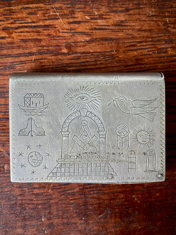 Antique Late 19th Century Vesta Case Adorned With Masonic Symbolism, Lodge No. & Name