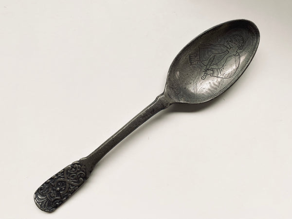 Antique 18th Century Folk Art Wrigglework Engraved Pewter Spoon - St Bartholomew