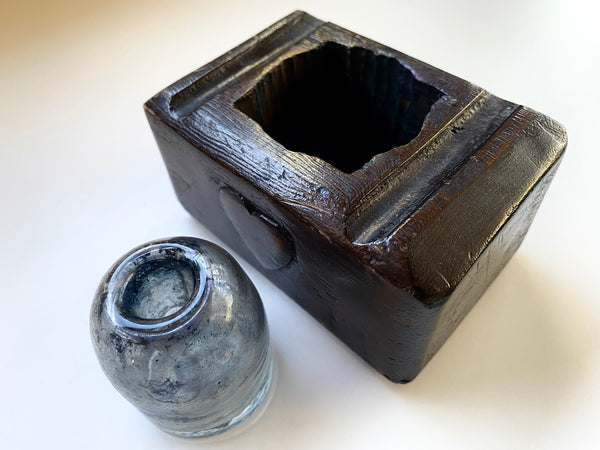 Antique 19th Century Treen Folk Art Love Token Inkwell Carved From Single Piece Of Wood
