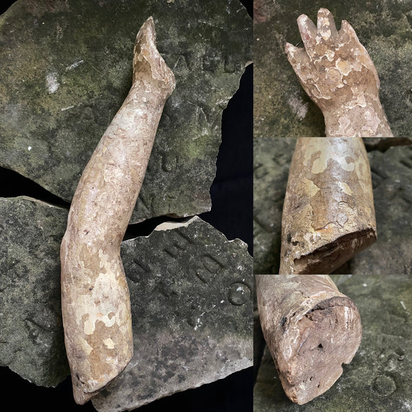 Antique 16th-17th Century Large Polychrome Wooden Arm Fragment