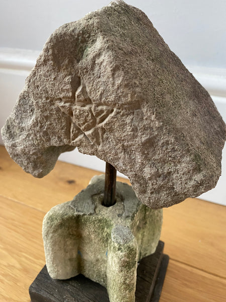 Rare Antique Limestone Fragment From A Window Or Door Reveal With Pentagram Witches Mark Engraving - Source Vintage