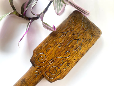 Rare Georgian Treen Washing Paddle With Symbols Of Love Dated 1794 - Source Vintage