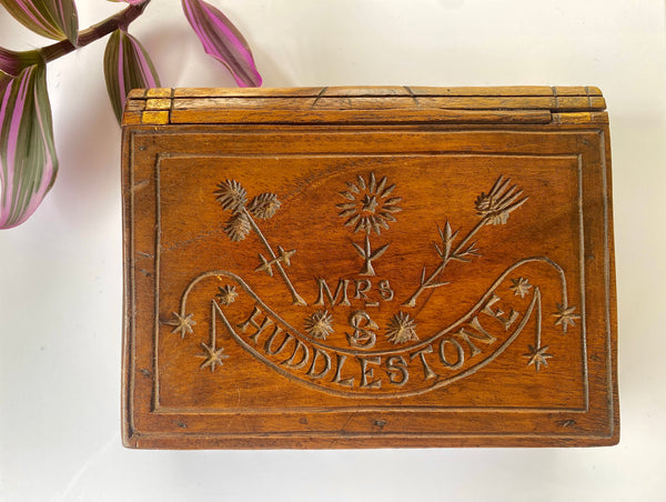 Antique 19th Century Scratch Built Folk Art Secret Book Box ‘Mrs S Huddlestone’ - Source Vintage