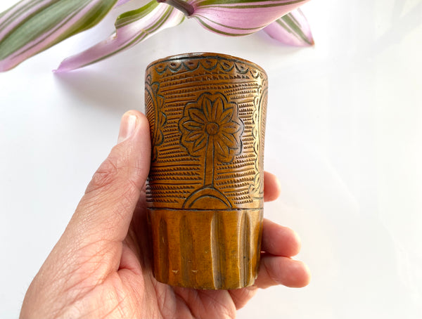 Unusual Antique Carved Treen Folk Art Love Token Beaker - Source Vintage