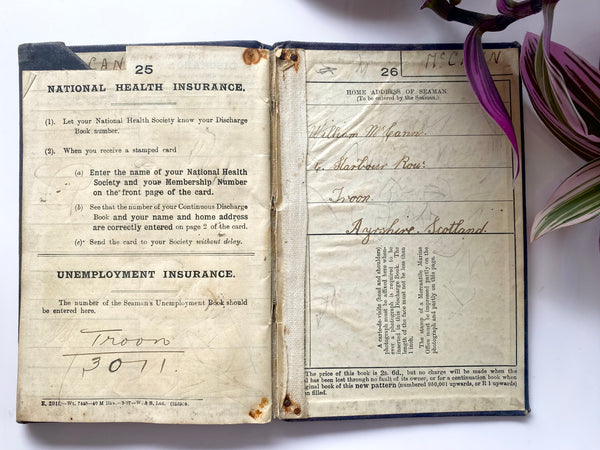 Antique Seaman’s Certificate Of Discharge Book & Photo Of Sailor With Family - Source Vintage