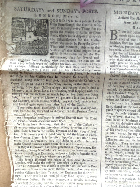 Rare Antique 18th Century Newspaper Dated 1762! - Source Vintage