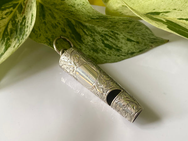 Very Ornate Antique Victorian Sterling Silver Chatelaine Whistle Birmingham 1888 - Source Vintage