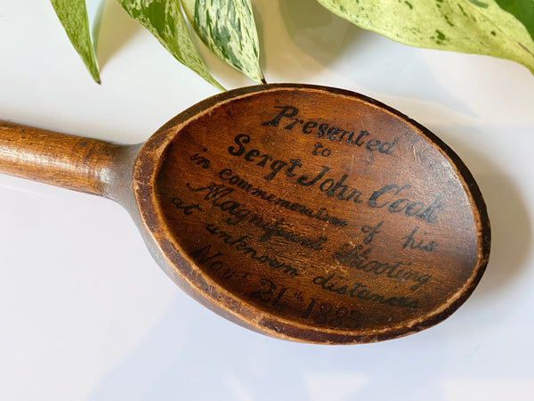 Rare Antique 19th Century Victorian Military Wooden Treen Spoon Award 1884 - Source Vintage