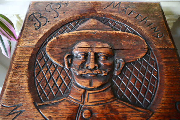 Rare Antique Carved Boer War Mafeking Robert Baden-Powell Stool - Source Vintage