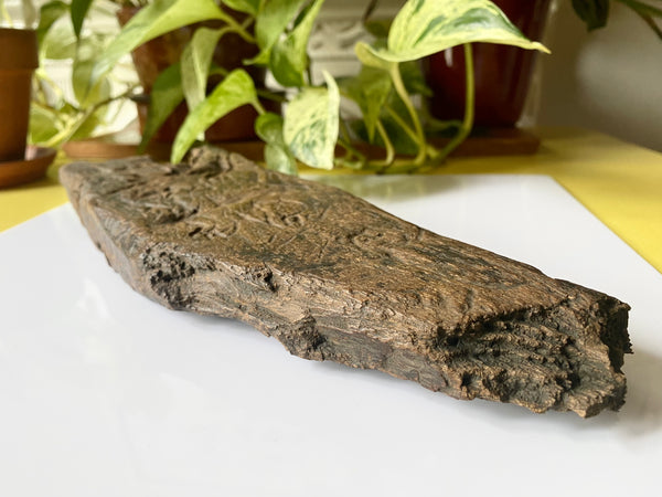 A Naive And Crudely Carved Wooden Fragment Showing Remnants Of Late Medieval Style Folk Art Graffiti. - Source Vintage